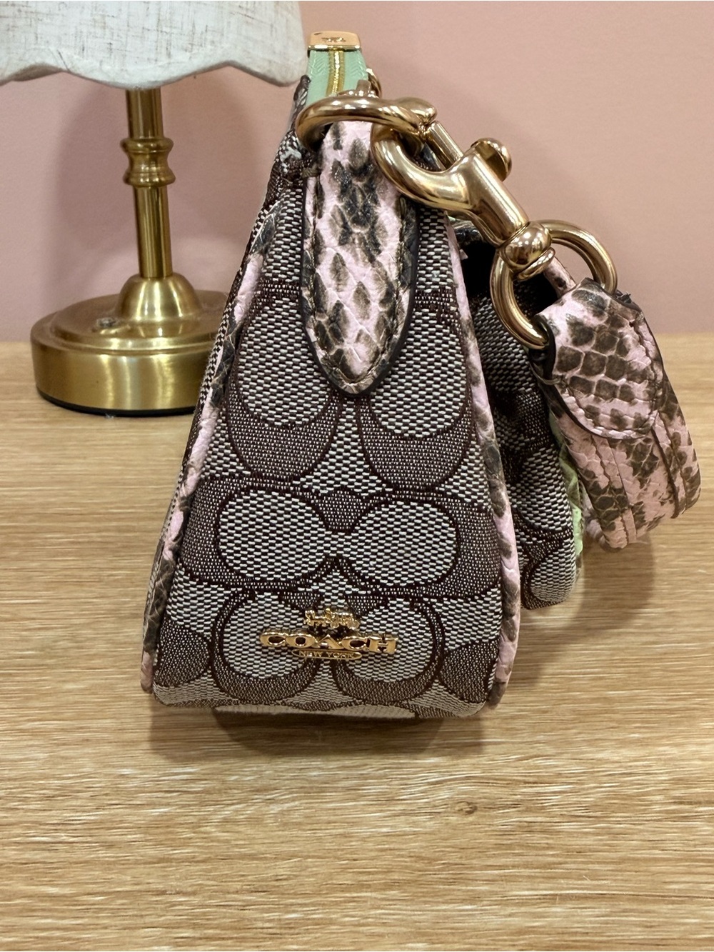 Coach Jacquard Shoulder Bag with Pastel Green, Pink & Yellow Accents - Picture 2 of 4